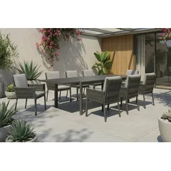 OUTFLEXX Garten-Essgruppe, anthrazit, Aluminium, Tisch 180/270x100 cm, 8 Sessel