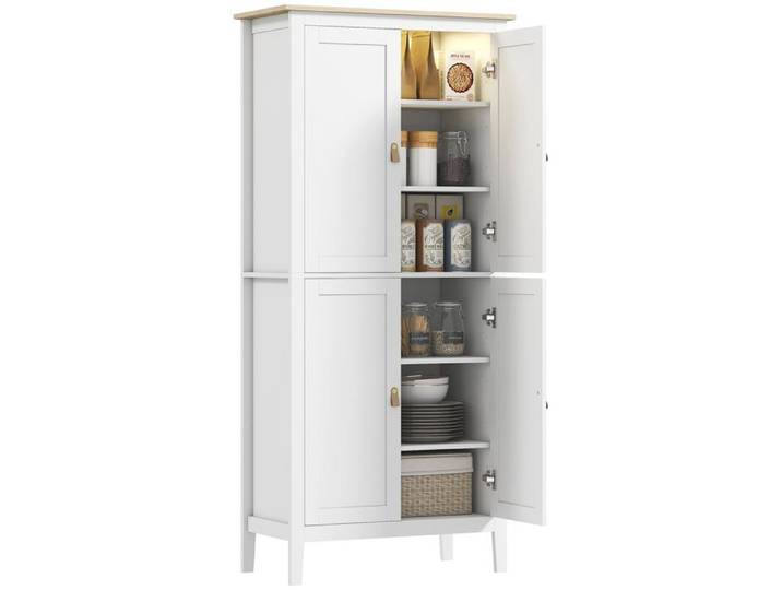 Buffet cuisine meuble cuisine rangement haut avec LED réglable et détecteur de mouvement 80 x 40 x 176 5 cm blanc