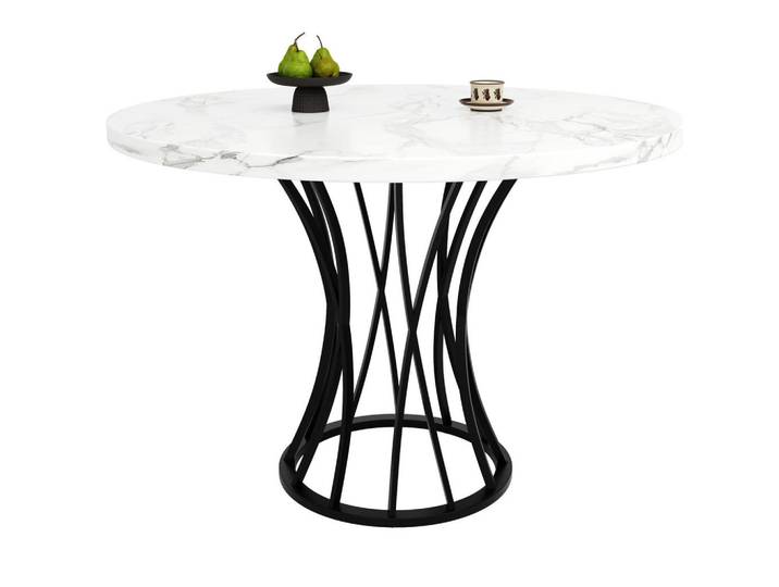 Redom Esstisch MDF-Tischplatte in Marmoroptik & Metallgestell, 80/80/76 cm, Schwarz, Zylindrisch,Zylindrisch, 80x76x80 cm, Esszimmer, Esstische