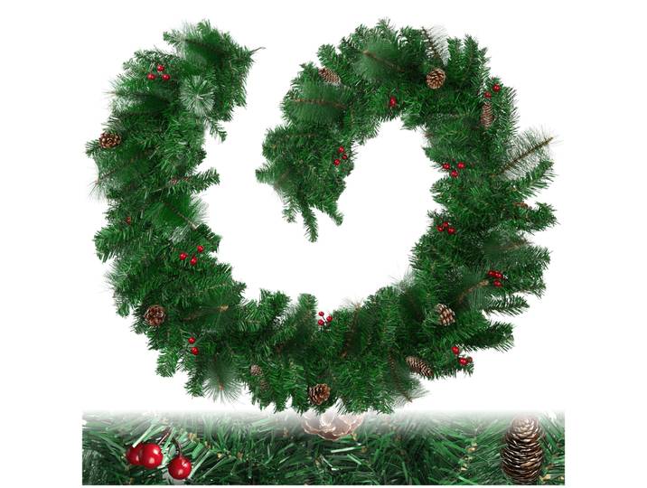 Weihnachtsgirlande naturgetreu mit Tannenzapfen 2,7m - rot/grün