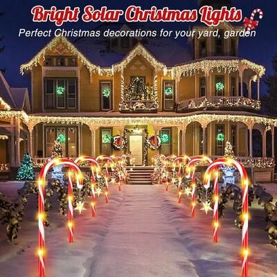 Retailers Go 12 Pack Solar Christmas Candy Cane Lights Outdoor Waterproof LED Pathway Lights 12 Pack Solar Christmas Candy Cane Lights Outdoor Waterproof LED Pathway Lights