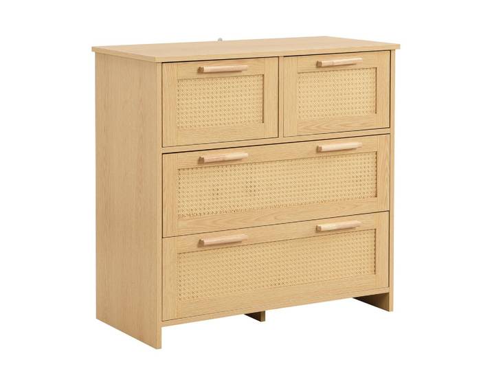 SIDEBOARD Rattan kommode mit 4 Schubladen & Massivholz Griffen