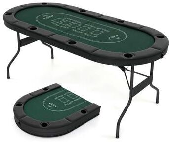Costway 72 Inch Foldable Poker Table for 8 Players Portable Oval Card Board Game Table-Green