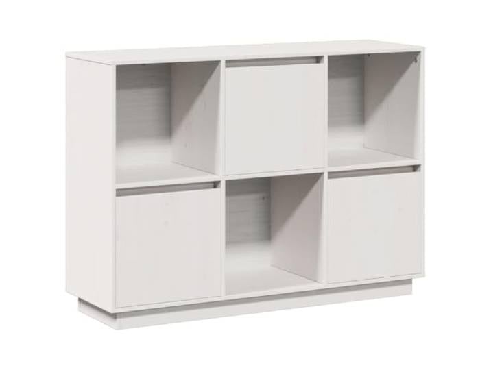 GHVBNMF Sideboard Weiß 110,5x35x80 cm Massives Kiefernholz Schrank Vielseitiges Kiefernholz-Sideboard mit 3 Türen und 3 offenen Fächern für Ordnung im Wohnzimmer und Flur.