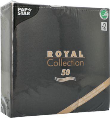 Servietten Papstar Royal Collection, 5 x 50 Stück, 1/4-Falz, Stoffoptik, 400 x 400 mm, Papier, schwarz