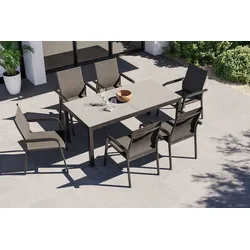 KETTLER BasicPlus Premium Garten-Essgruppe, anthrazit, Alu/Spraystone, Tisch 180/240x90 cm, 6 Stapelsessel