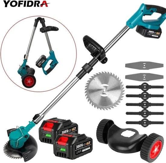 Yofidra Elektrische grasmaaier met 2 accu's en kantmaaier inclusief accessoires