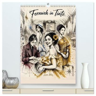 Fernweh in Tinte (hochwertiger Premium Wandkalender 2027 DIN A2 hoch), Kunstdruck in Hochglanz
