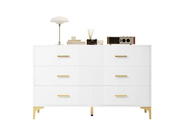 Commode 6 tiroirs blanche 120x76x40cm - Meuble de rangement pour salon & chambre