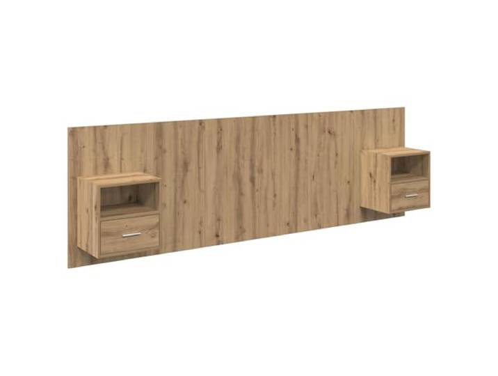KTHLBRH Kopfteil mit Nachttisch, 3-teilig, aus Holz, Eiche Modernes Design, Holzkonstruktion, integrierte Schränke, Wandmontage, minimalistische Linien