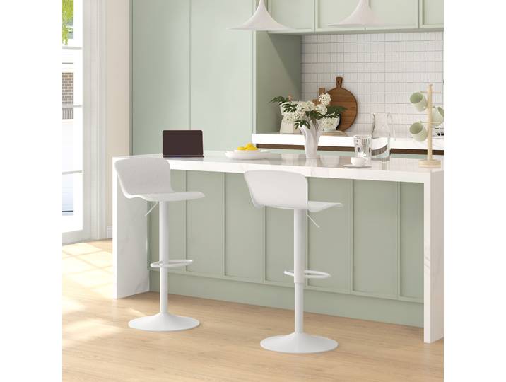 HOMCOM Set 2 Tabourets Bar Rotatifs Hauteur Réglable Blanc