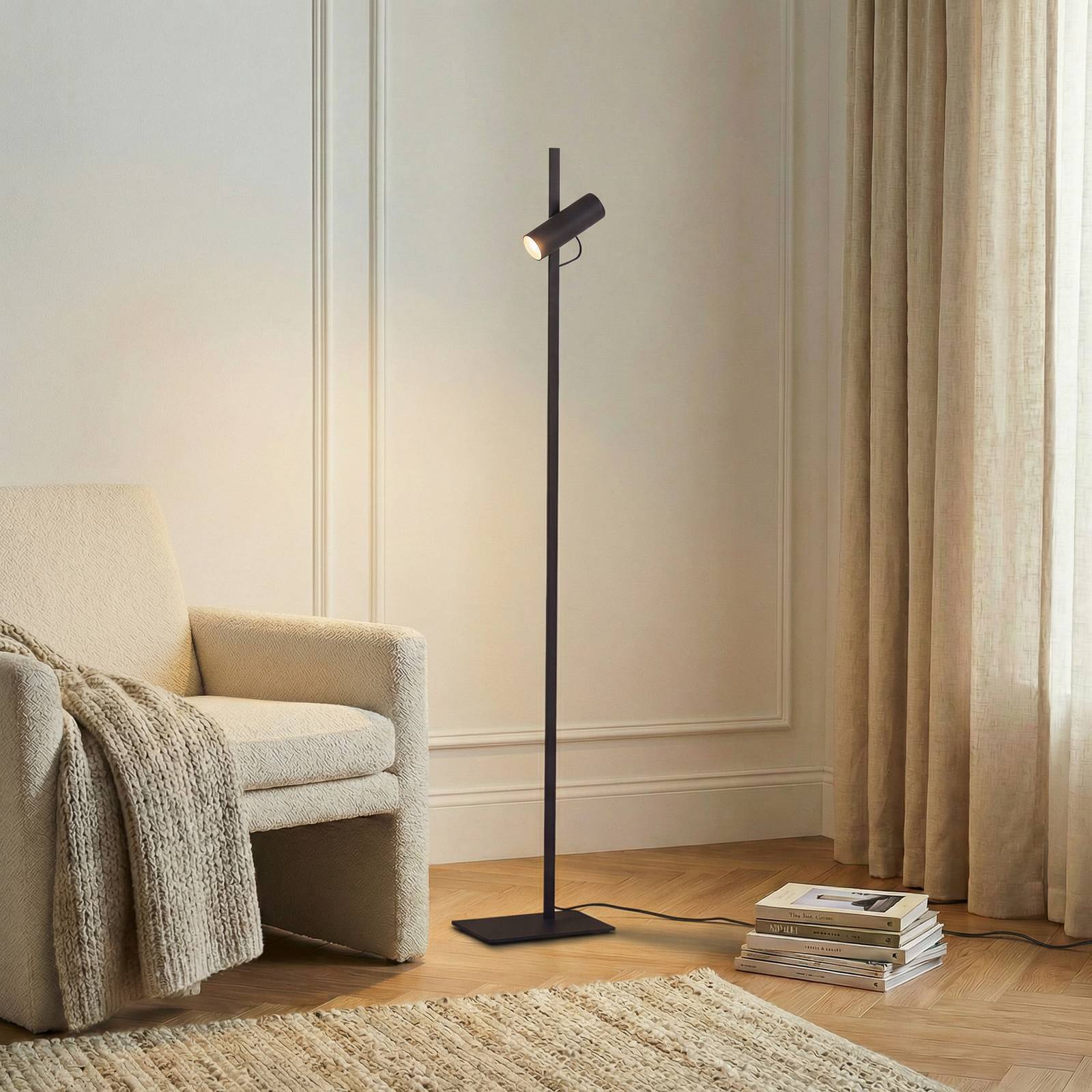 Lampada da terra Lysias Lucande, Nero, Soggiorno / Sala da pranzo, Metallo, Moderno, Lampada da terra