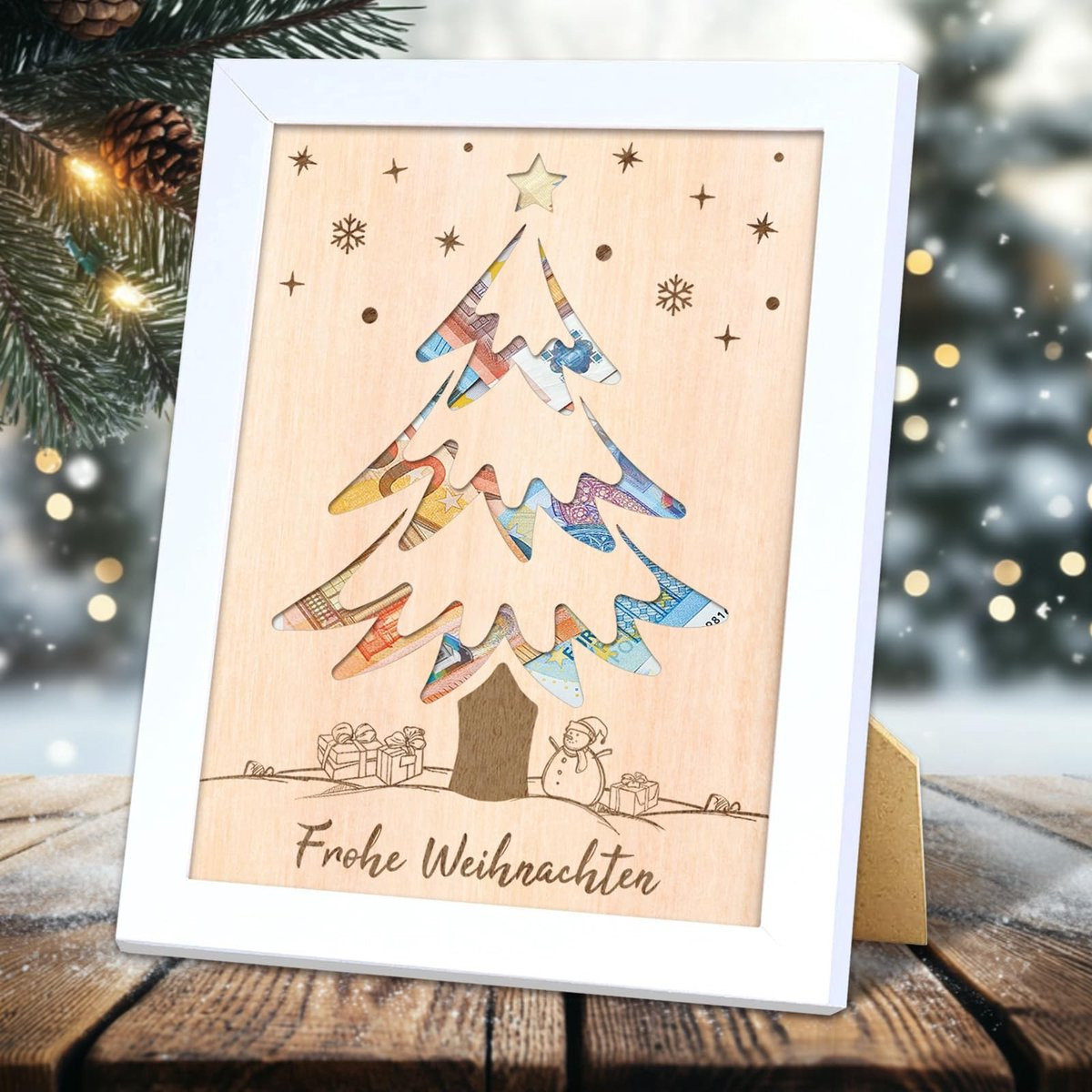 Solidchoice Geldgeschenk Kerstmis met Fotolijst en Kerstboom