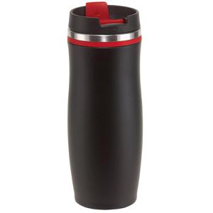 Böttcher-AG Thermobecher schwarz / rot, hält 4 h kalt, Edelstahl doppelwandig, 400 ml