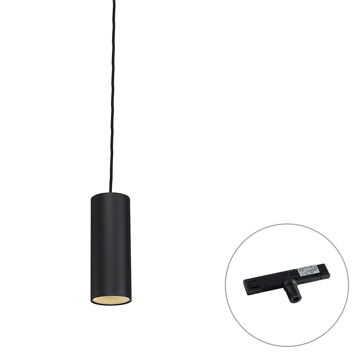 Qazqa Slimline Tubo Design hanglamp zwart met rail adapter 1-fase