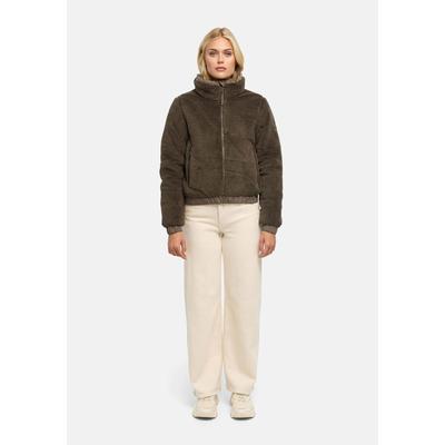 Winterjacke MARIKOO "Yuvaa", Damen, Gr. S, braun (stone braun), Obermaterial: 100% Polyester, Jacken Winterjacke, Damen Teddyjacke kurz aus weichem Teddyfleece mit Stehkragen