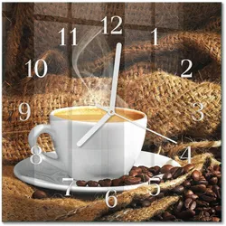 WANDUHR aus Glas 30x30 cm - Kaffeebohnen