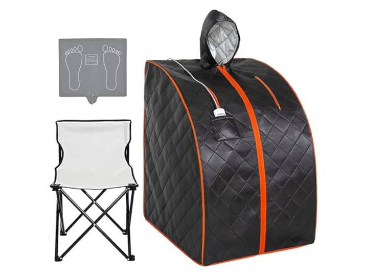 Saunazelt, Persönliche Infrarot-Sauna for Zuhause, tragbares Sauna-Spa-Zelt mit Hut, verbessertes Stuhl-Heiz-Fußpolster for Entspannung, Detox Home Spa(Black Gray)
