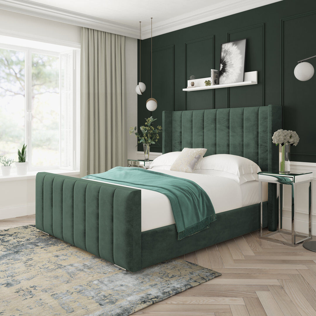Lark Manor Willow Conistan Upholstered Bed Frame Green Double (4'6)