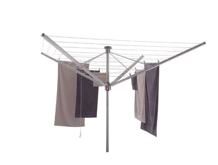 Stewi Wäschespinne First Lady, Silber, 60 Meter Trockenlänge, höhenverstellbar, inkl. Aluminium Bodenhülse zum Einbetonieren