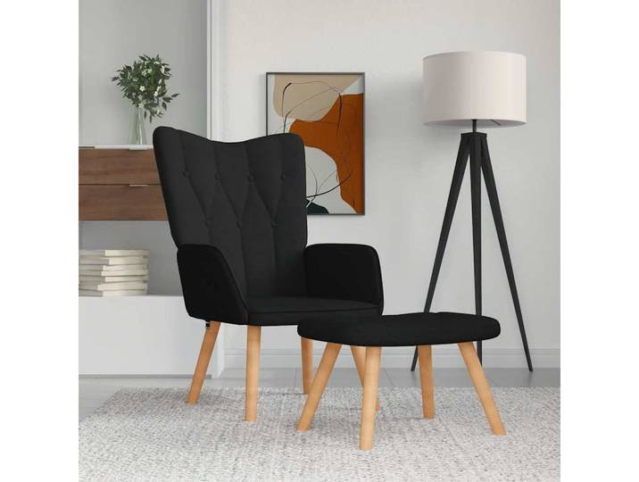 vidaXL Relaxsessel, Relaxsessel mit Hocker Schwarz Stoff