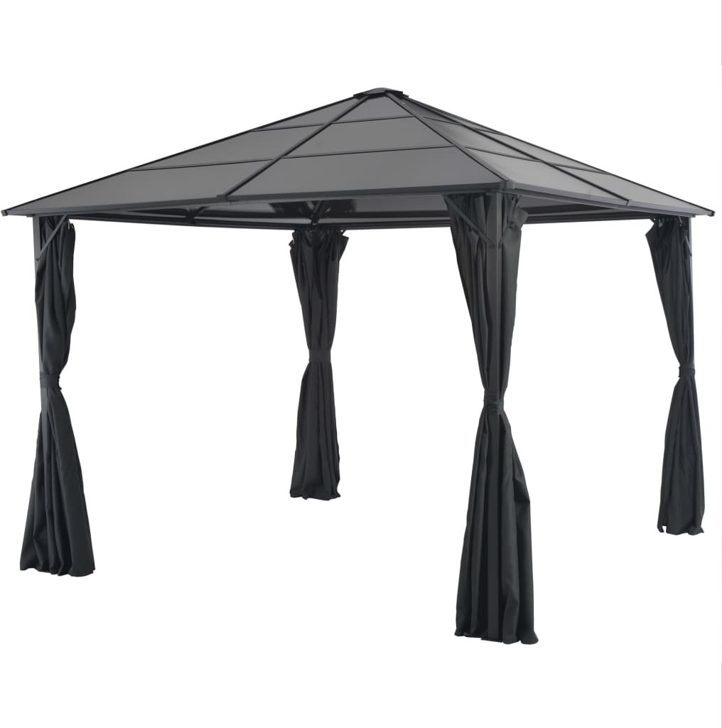 Gartenpavillon mit Vorhang Aluminium 3×3 m Schwarz