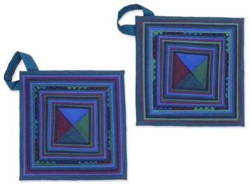 Novica Handmade Lisu Cooking In Blue Cotton Blend Trivets (Pair)
