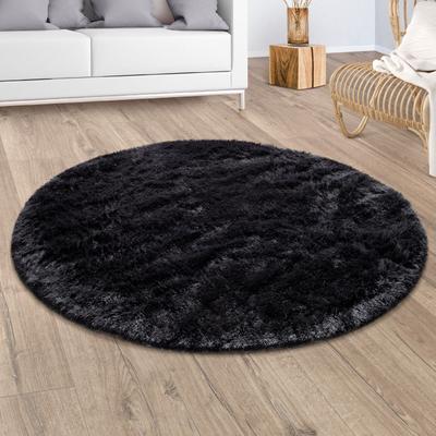 Hochflor-Teppich PACO HOME "Silky 591", schwarz, H:37mm Ø:80cm, Polyester, Teppiche, Uni-Farben, besonders weich und kuschelig, Wohnzimmer