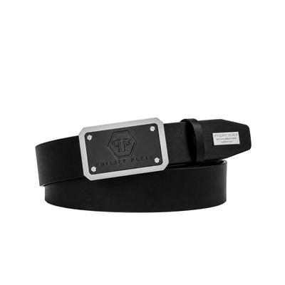 Ledergürtel PHILIPP PLEIN "Hexagon", Herren, Gr. 100, schwarz (0291, schwarz, nickel), Gürtel Ledergürtel