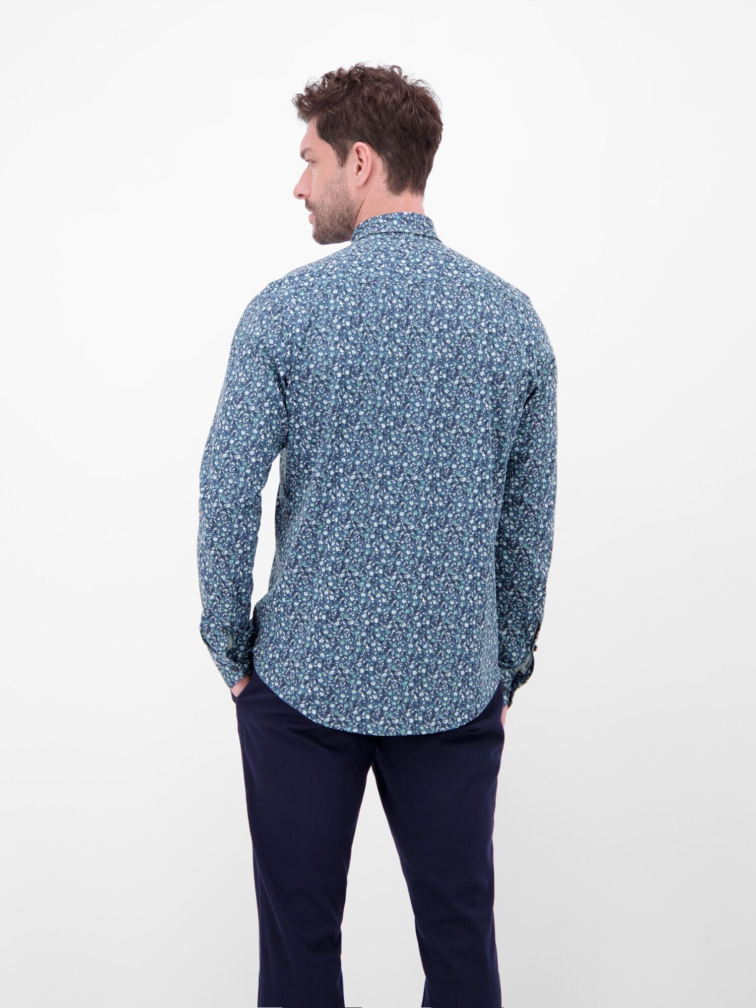 Langarmhemd LERROS "Jerseyhemd mit Haifischkragen", Herren, Gr. L, Normalgrößen, arctic blau, 100% Baumwolle, Hemden Langarmhemd