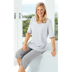 Baumwoll-Pyjama in Streifen grau in Größe 40/42 von DW-Shop, Grau, 40/42