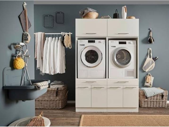 möbelando Waschmaschinenumbauschrank >LAUNDREEZY< in weiß - 135x200x67,5 (BxHxT)