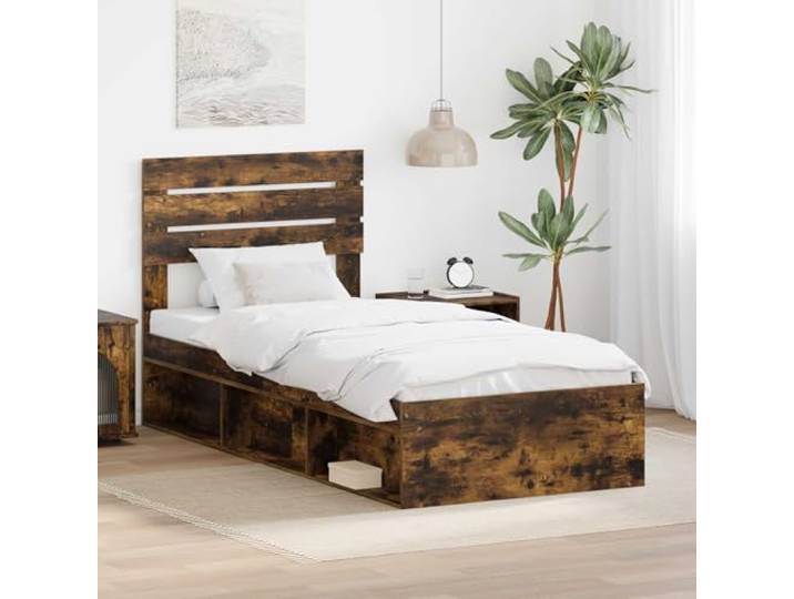 RJPLMFV Bettgestell, 75 x 190 cm, massives Kiefernholz, mit Kopfteil Robustes Holzwerkstoff, feste Latten, leicht zu reinigen, Montage zu zweit
