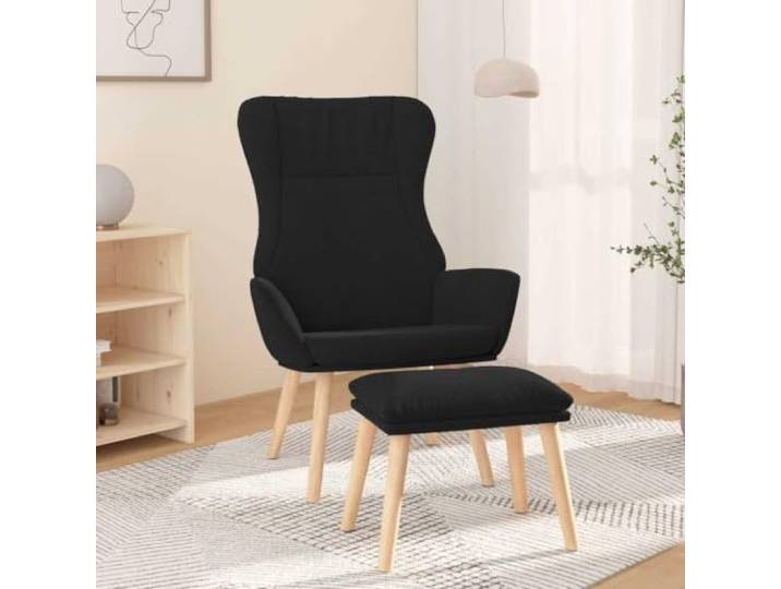 YUTAASU Recliner Chair with Footstool Black Fabric Solid Rubberwood Legs, Metal Frame, Sturdy, Breathable, Easy Assembly