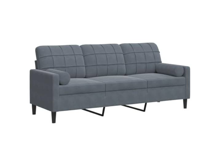 Coespram 3-Sitzer Sofa 180 cm Sitzbreite Samt Dunkelgrau Couch Elegante Polstercouch mit weichem Bezug und zwei Zierkissen für gemütliche Stunden im Wohnzimmer oder Büro.