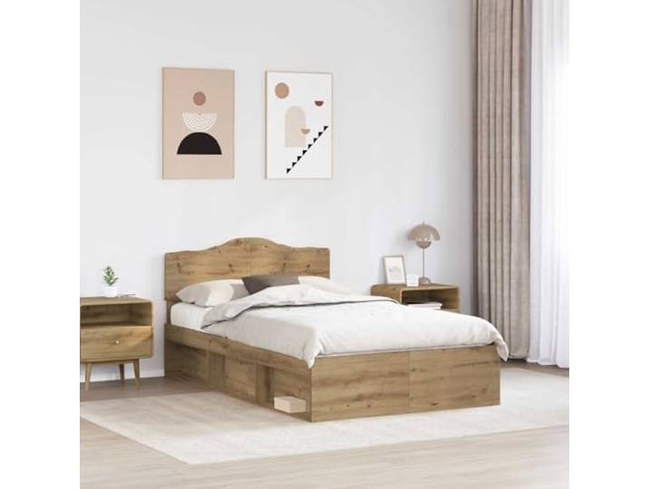 SKTQYQO Bettgestell Eiche 120 x 200 cm Massives Kiefernholz, Kopfteil inklusive, modernes Design, langlebig