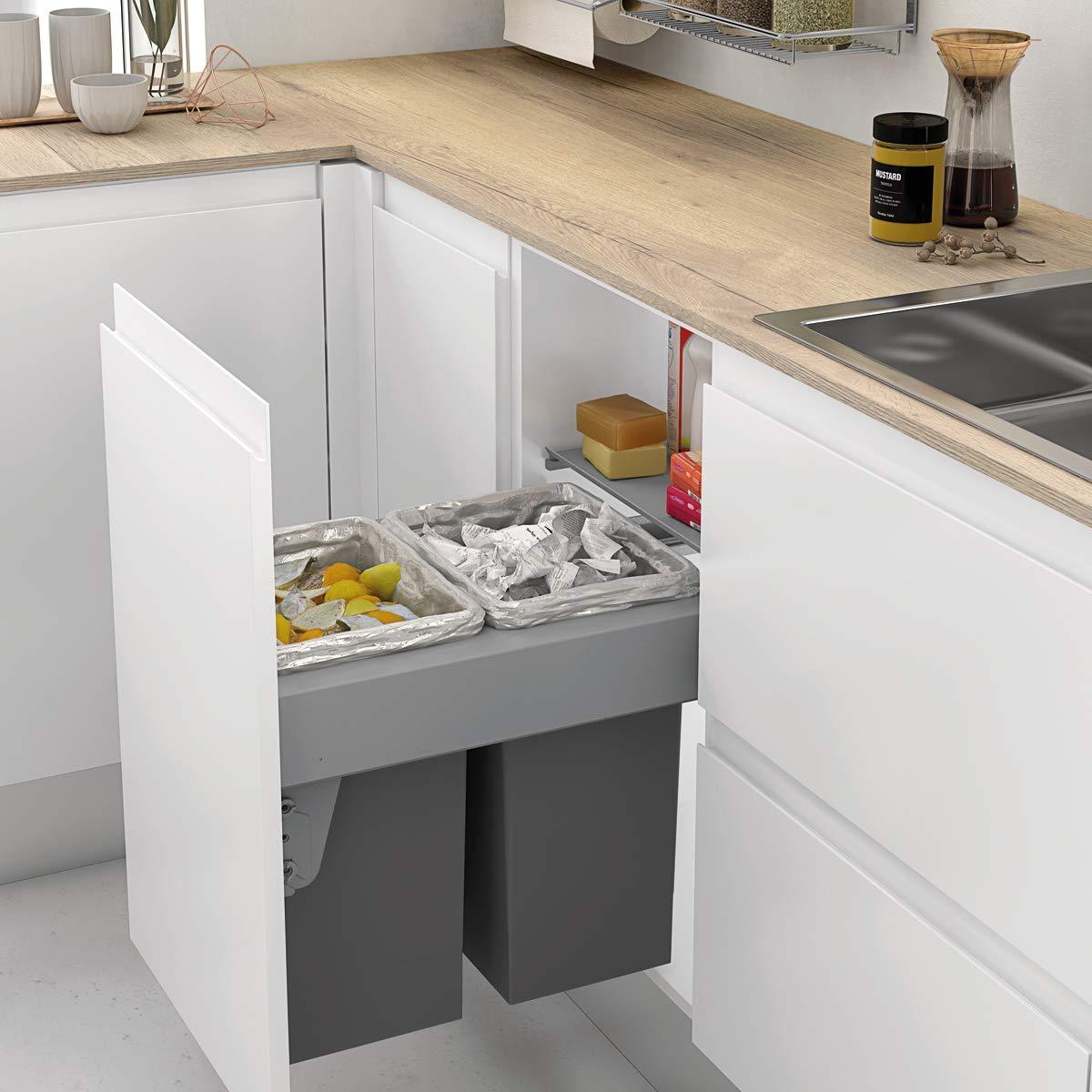 Ausziehbarer Mülleimer 2x24 l, automatische Öffnung, für Schrank 500 mm