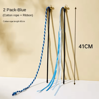 Inspire Picks Interactive Feather Cat Wand Toy With Satin Ribbons & Bell set Of 2