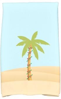 E by Design 18 x 30-inch, Palm Tree with Christmas Lights, Holiday Geometric Print Kitchen Towel