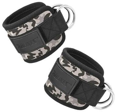 Uplift Essentials Premium Double D Ring Gym Ankle Cuffs For Cable Workouts (1 Pair) camo