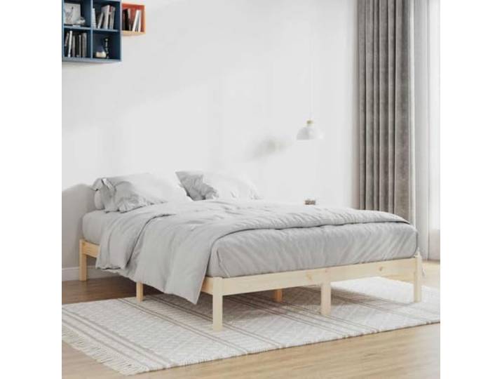 RJPLMFV Bettgestell, Massivholz, Kiefer, 152 x 203 cm Ohne Matratze, Lattenrost inklusive, rustikaler Stil, für Schlafzimmer