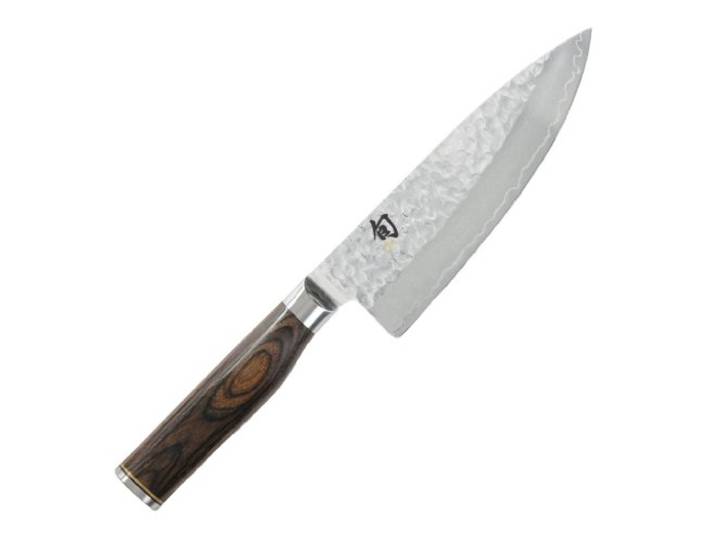 KAI Shun Premier Tim Mälzer japanisches Kochmesser 15 cm Klingenlänge - VG-MAX Kern 61 HRC, 32 Lagen Damast hochglanzpoliert - Pakkaholz mittelbraun gemasert - Hammerschlagoberfläche - Made in Japan