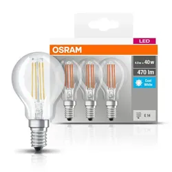 3er Pack Osram E14 BASE LED Leuchtmittel Filament 4W wie 40W Neutralweißes Licht