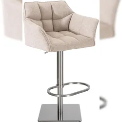 Décoshop26 - Verstellbarer Barhocker x1 in beigefarbenem Stoff mit gepolsterter umlaufender Sitzfläche und quadratischem 10_0005619