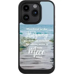 Nivocase Hülle für Apple iPhone 15 Pro Handyhülle NIVOcore Case Schwarz Statement Strand Spruch (Apple iPhone 15 Pro), Smartphone Hülle, Schwarz
