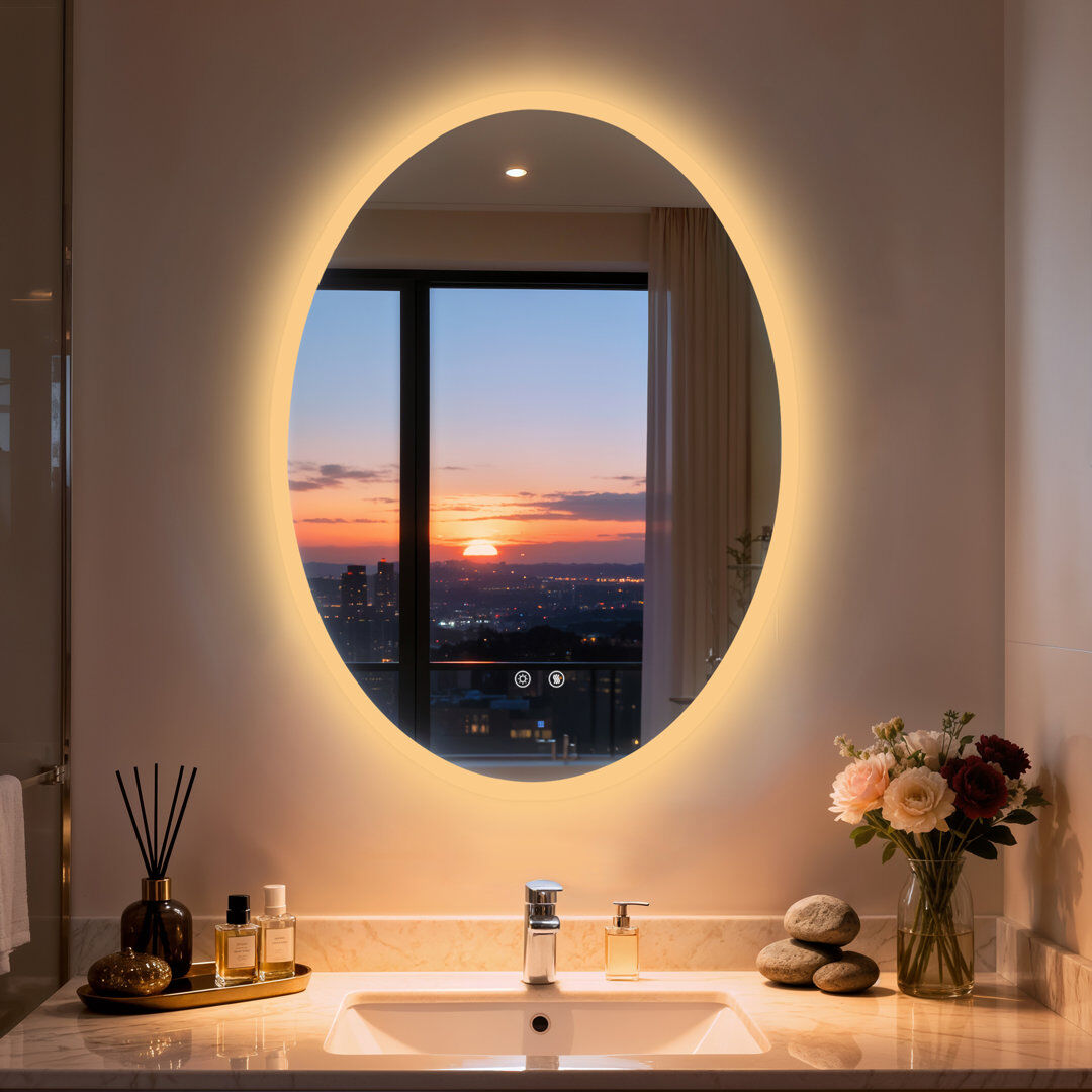 Metro Oval LED Lighted Bathroom Mirror Backlit with Defog Memory Function 50x70cm