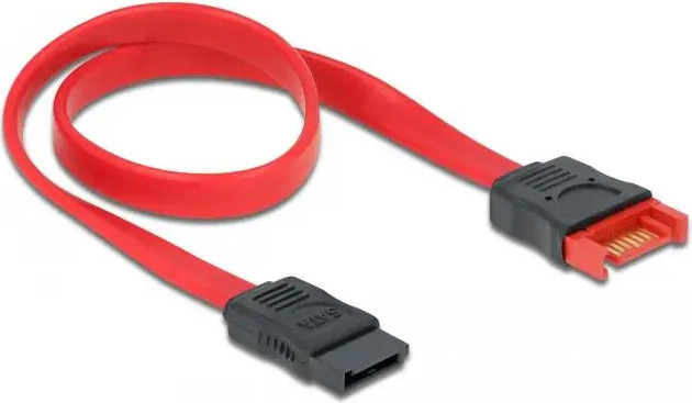 Delock 83953 SATA III Kabel 7-pins mannelijk naar vrouwelijk, 0,3 meter, zwart/rood