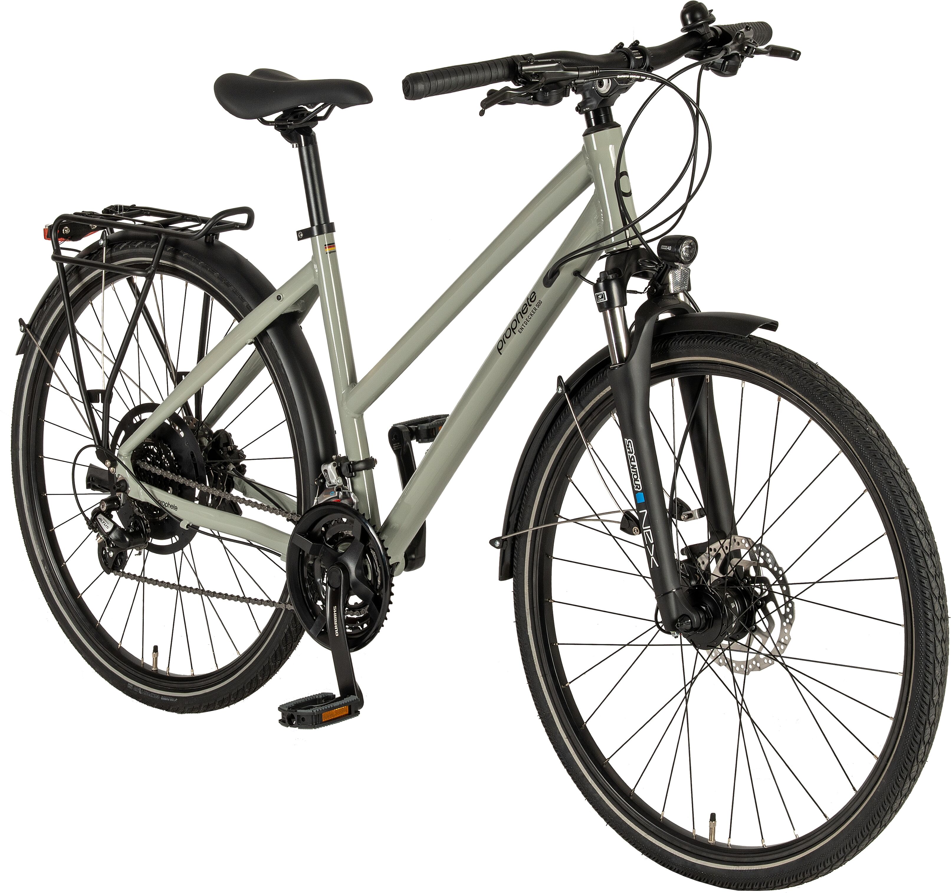 Trekkingrad PROPHETE "Prophete Entdecker 500" Gr. 48, grau (silberfarben), Fahrräder, 48cm, 28 Zoll (71,12cm) hinten: 28 Zoll (71,12cm), Trekkingrad