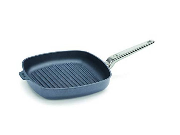Woll Diamond LITE Pro Induktion, Guss-Steakpfanne viereckig mit Edelstahlstiel, 28 x 28 cm, 4 cm hoch mit Rillen
