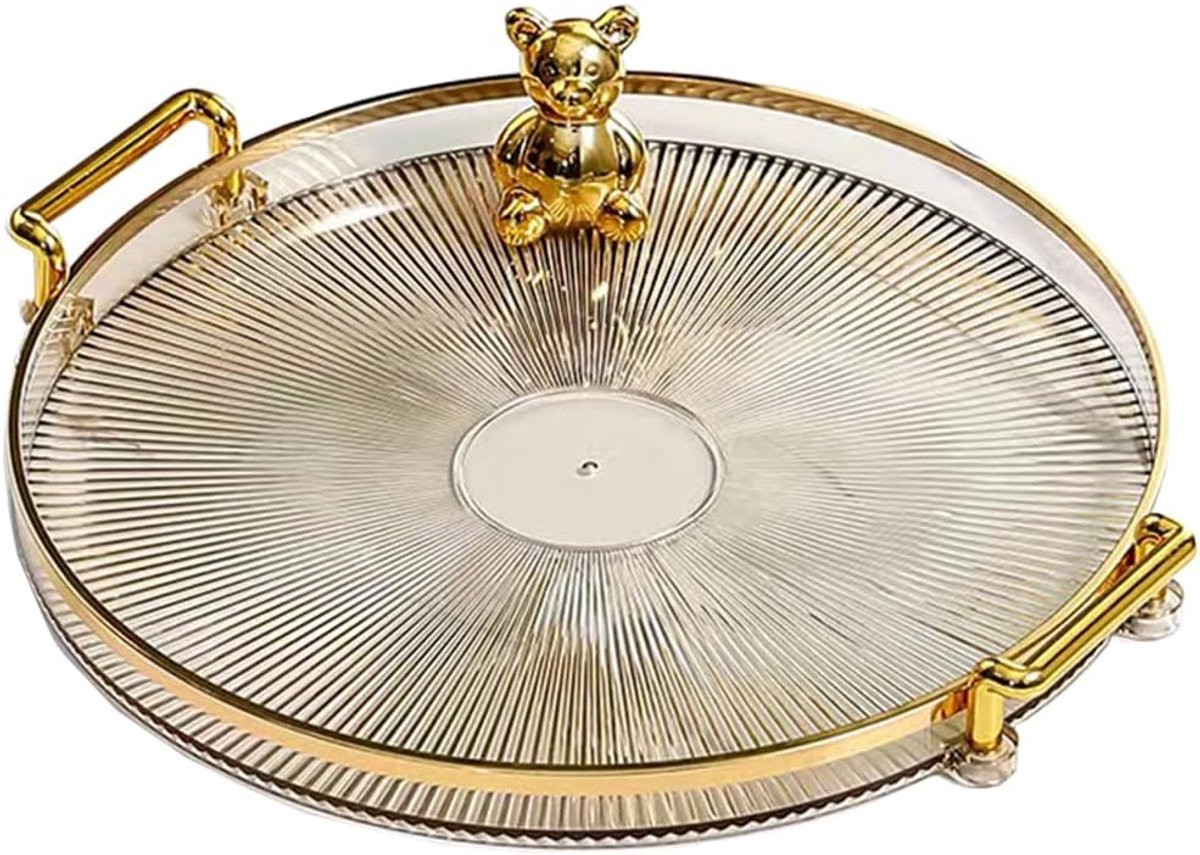 Decoratieve Ronde Tray Amber met Gouden Handvatten - Diameter: 27 cm